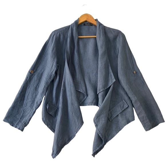 Bella amore wrap linen cardigan sweater cornflower blue 100% linen small - Picture 2 of 16